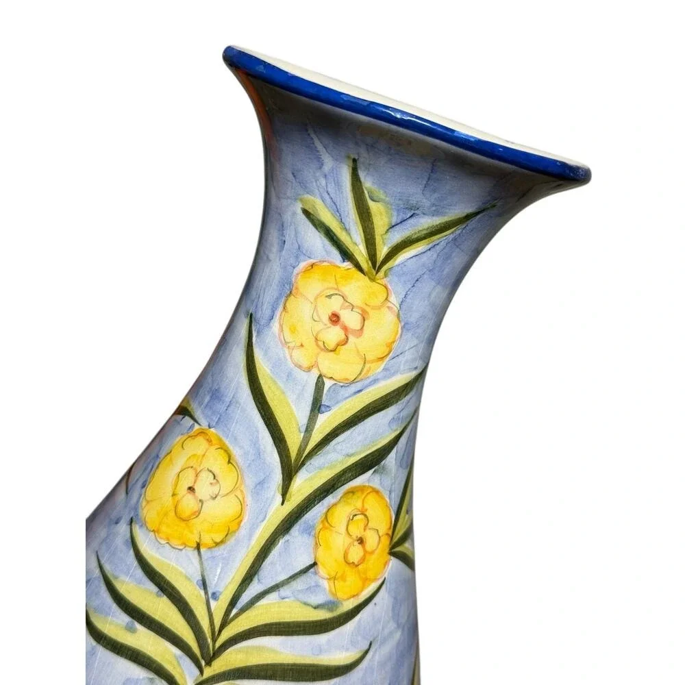 Hand-Painted Floral Vase Ceramic Grand Millennial Tall‎ Botanical Pottery Decor